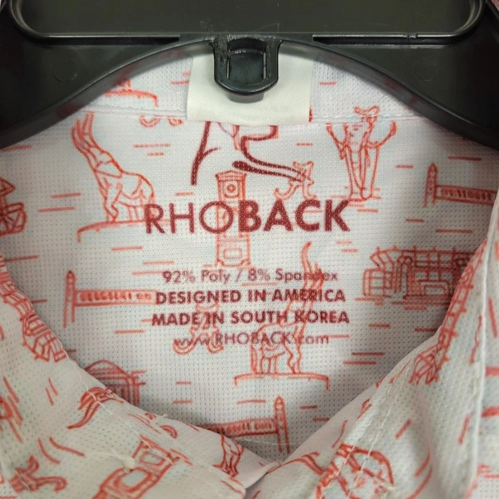Rhoback Polo Shirt Mens 2XL White Red Sports Print Golf Performance Casual